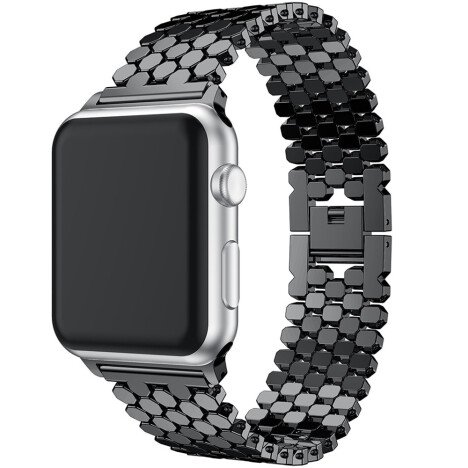 Curea iUni compatibila cu Apple Watch 1/2/3/4/5/6/7, 38mm, Jewelry, Otel Inoxidabil, Black