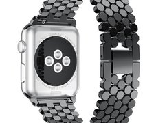 Curea iUni compatibila cu Apple Watch 1/2/3/4/5/6/7, 38mm, Jewelry, Otel Inoxidabil, Black